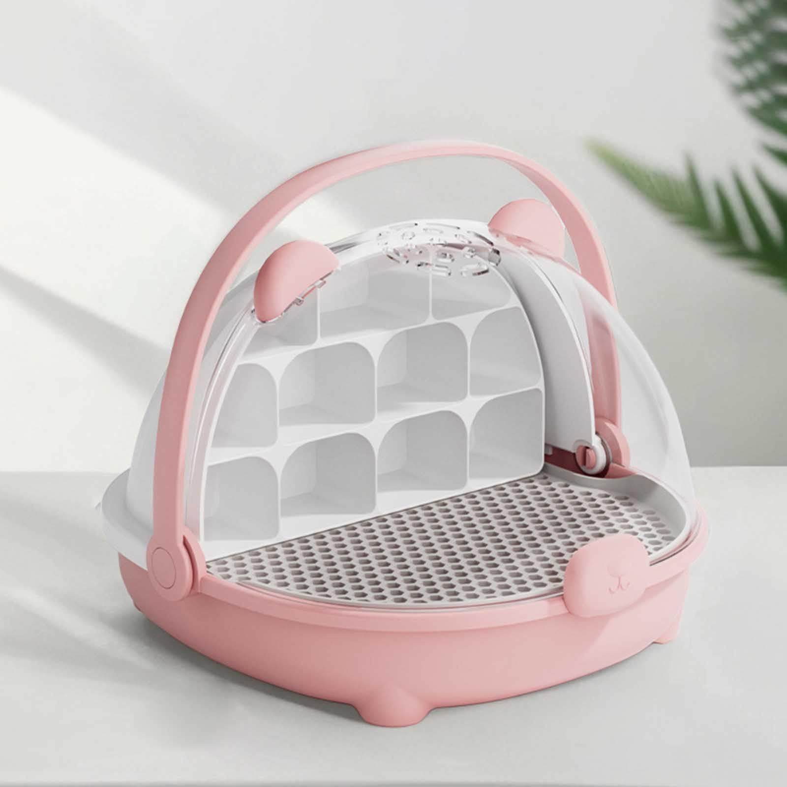 Caja de crecimiento de gusanos de seda, cápsula espacial para la cría de gusanos de seda, jaula de hábitat animal, tanque de reptiles, caja de alimentación transparente portátil con asa (rosa) - 4