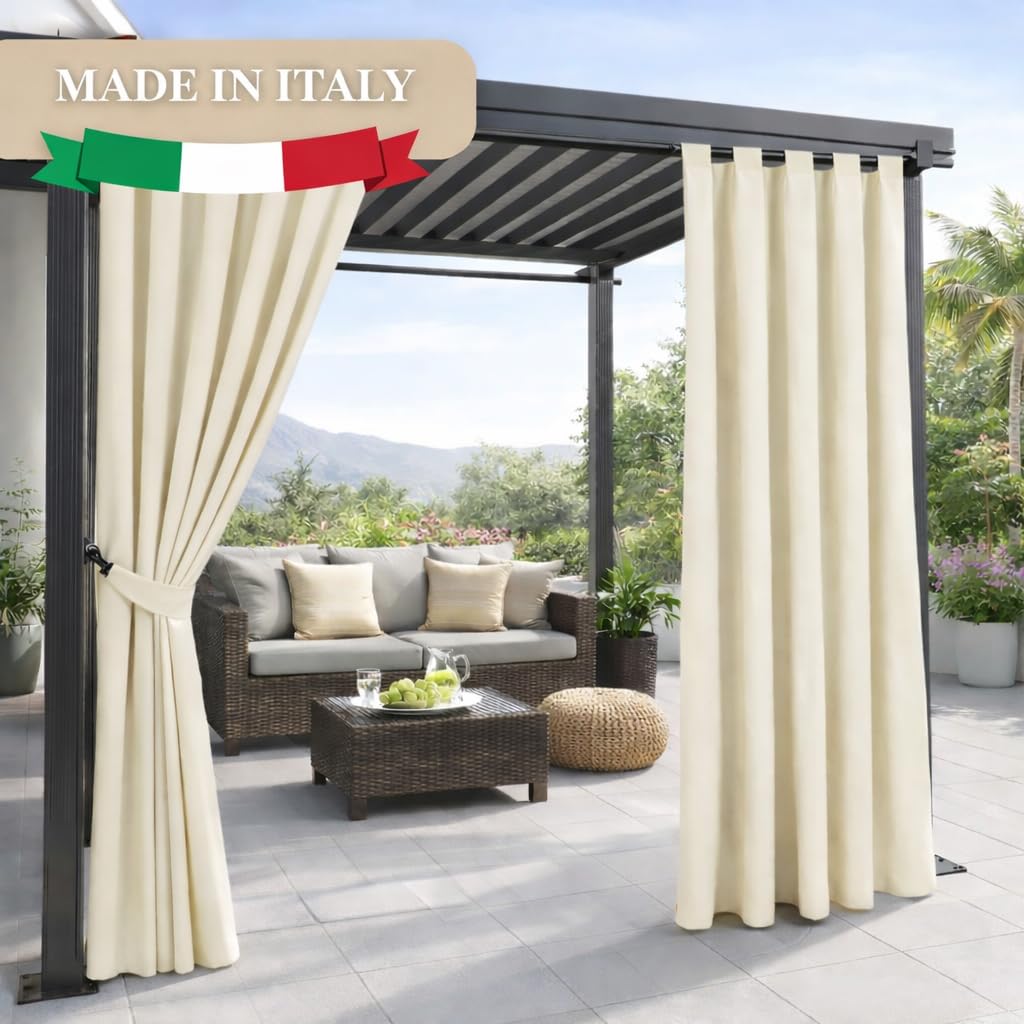 PARAMAISON Tenda per Esterno Impermeabile e Oscurante First2, per Gazebo e Pergolato, Idrorepellente | 150 x 220 cm - Panna| con Bretella Foderata