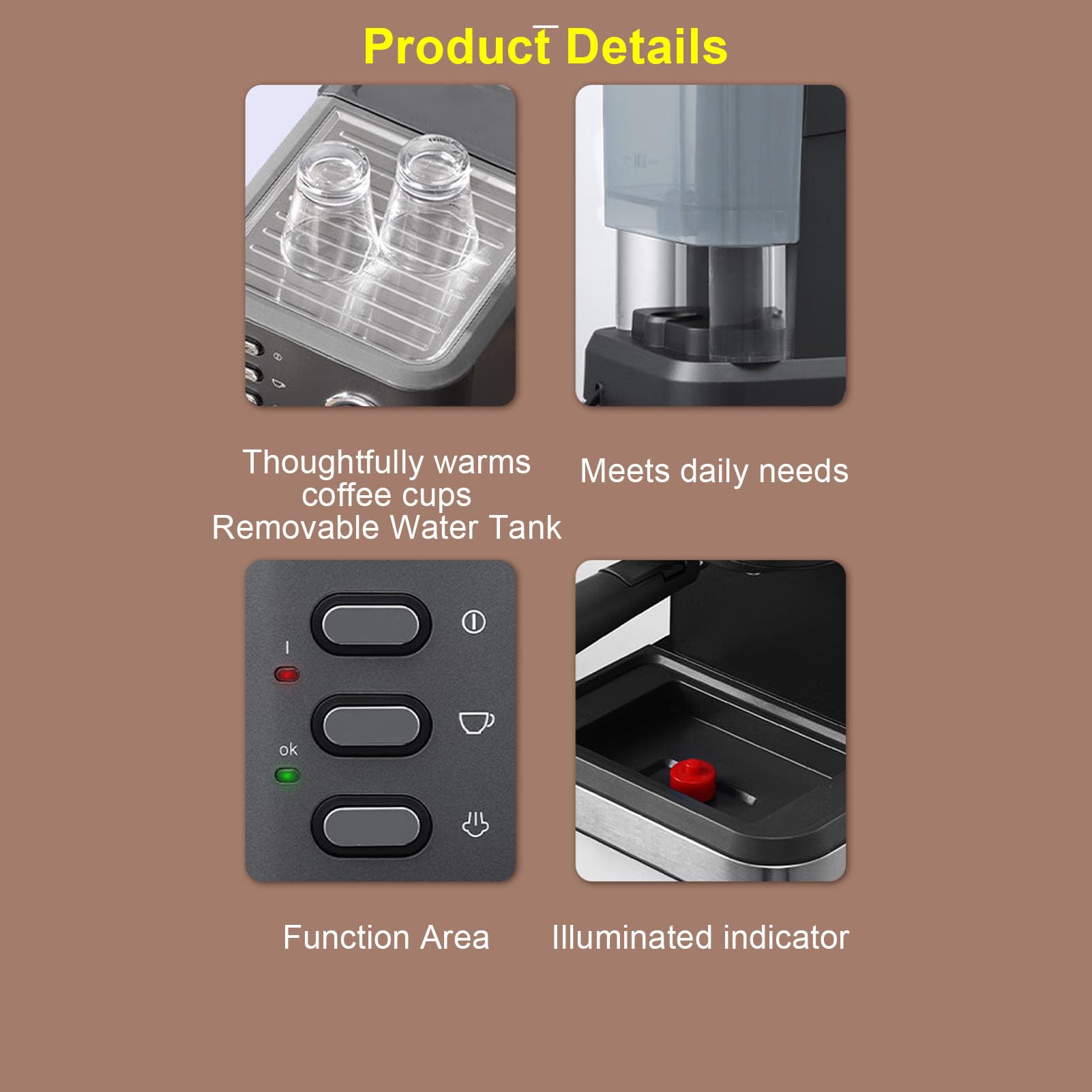 Semiautomática con 20 Bar de Presión y Control PID (Enchufe europeo) | Portafiltro de 51 mm para una rica crema, tanque extraíble de 1,5 L, calefacción de 1050 W, interruptor de preparación fría