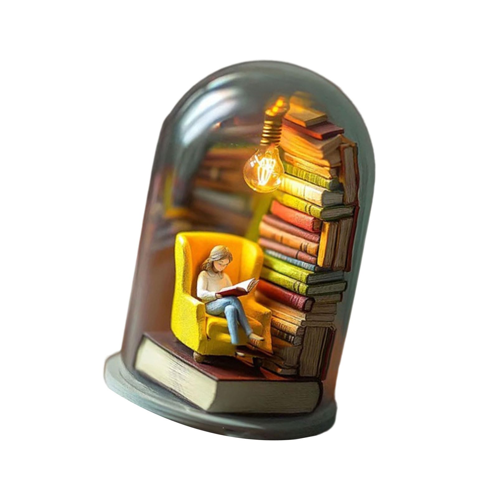 Przenośna lampka nocna o tematyce do czytania z miniaturowymi książkami statuetka czytnika żywicy lampa LED idealna do przedszkola gabinetu tuba książka kochanka lampka nocna