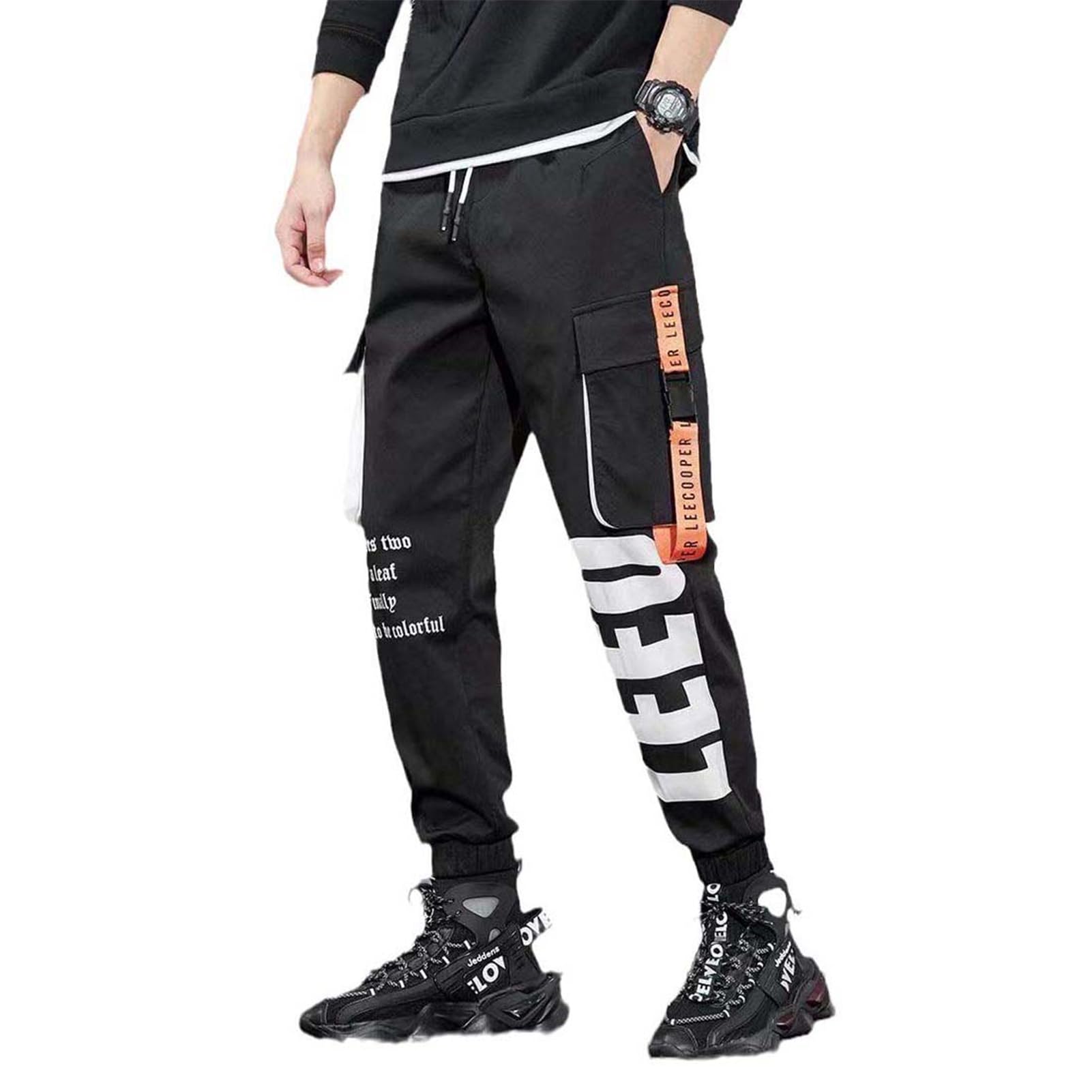 Wiosenne spodnie cargo dla mężczyzn, klasyczne, casualowe, streetwear, z paskami i wieloma kieszeniami