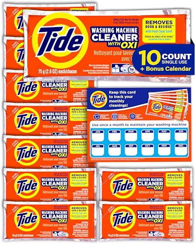 Tide Washing Machine Cleaner, Washer Machine Cleaner with Oxi for Front and Top Loader Washer Machines, Deep Cleaning Residue & Odor Eliminator, 10 Month Supply + Calendar