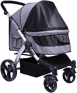 Carrinho de passeio para cães/gatos/animais de estimação premium para cães/gatos/animais de estimação Carrinho de passeio para cães grandes Carrinho de luxo de luxo com dossel Dobra rápida Estrutura de alumínio para (cinza claro)