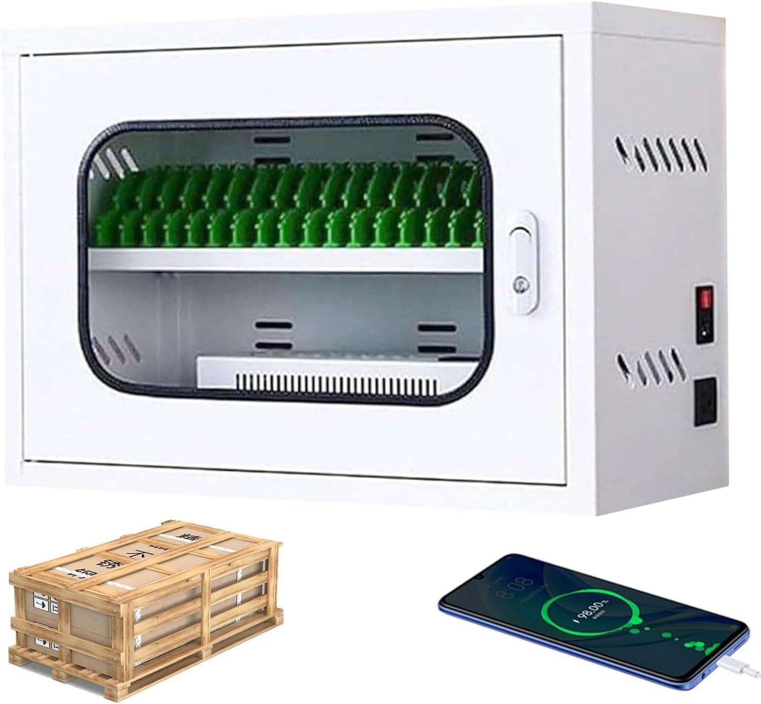 Boîte de Rangement Portable avec Station de Recharge USB et Compartiment de Rangement sécurisé(6​​Slots)