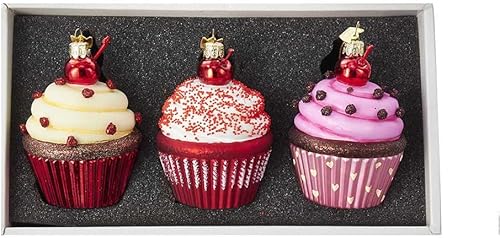 Miniatura 2 de Kurt Adler - Juego de adornos de 3.65 pulgadas para cupcakes de cristal de 3.65 pulgadas, Navidad