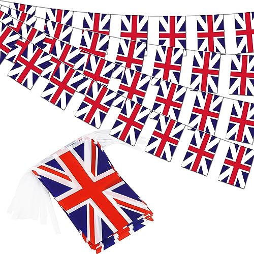 Image of UK United Kingdom String Flag Pennant Banner - 38 Flags, 42 Feet Small Mini British Flags Bunting Banner for Country Decoration, School, Party, Sports Events