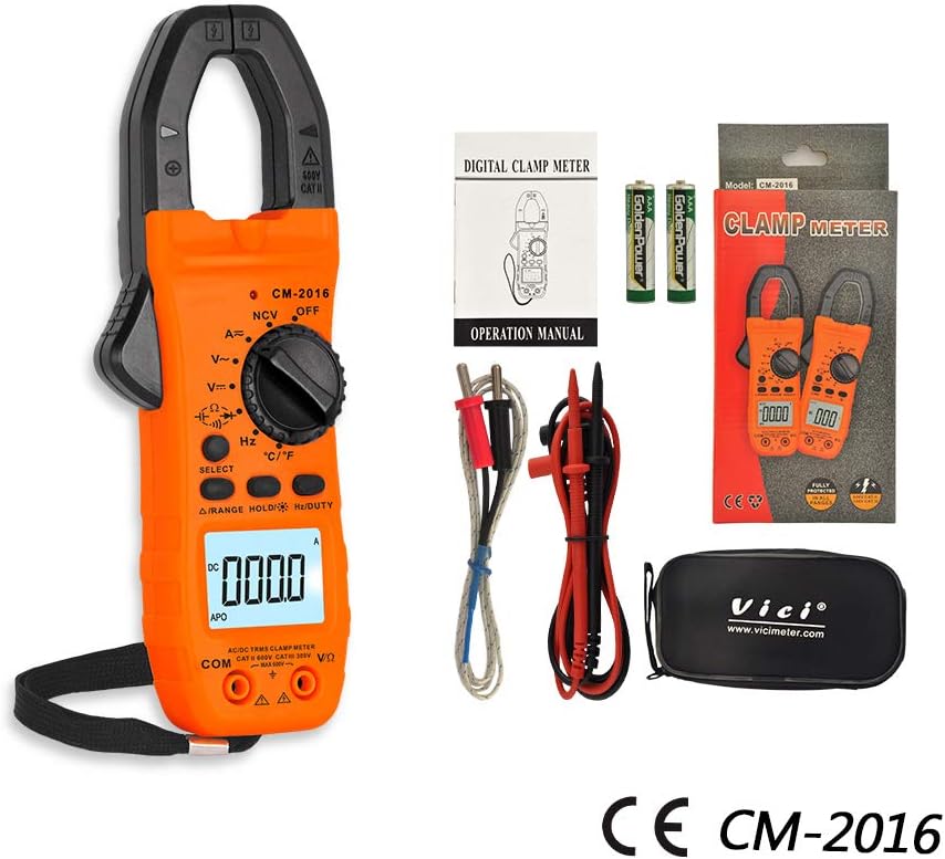 Clamp Multimeter, 6000 Counts Auto Range AC/DC Clamp Meter, with True RMS, Diode, NCV, REL, Capacitance, Frequency, Temperature Test Function