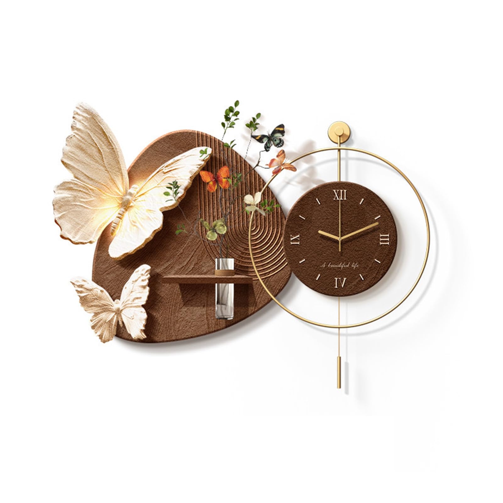 AZQOHMIS Wall Hanging Decor,Modern Butterfly Wall Art,3D Wall Hanging Painting Non-Ticking Creative Decor Clock, for Bedroom, Living Room, Entrance Door(Brown-a,110cm/43.3in)