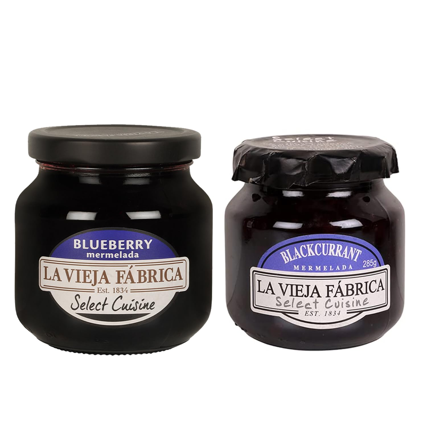 La Vieja Fabrica Jam Combo Pack of Blueberry jam 280g & Blackcurrant jam (Each 285gm)