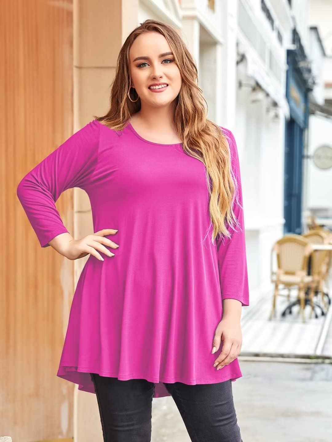 LARACE 3/4 Sleeve Shirts for Women Plus Size Tunic Dressy Top Loose Fit Flare T-Shirt - Image 3