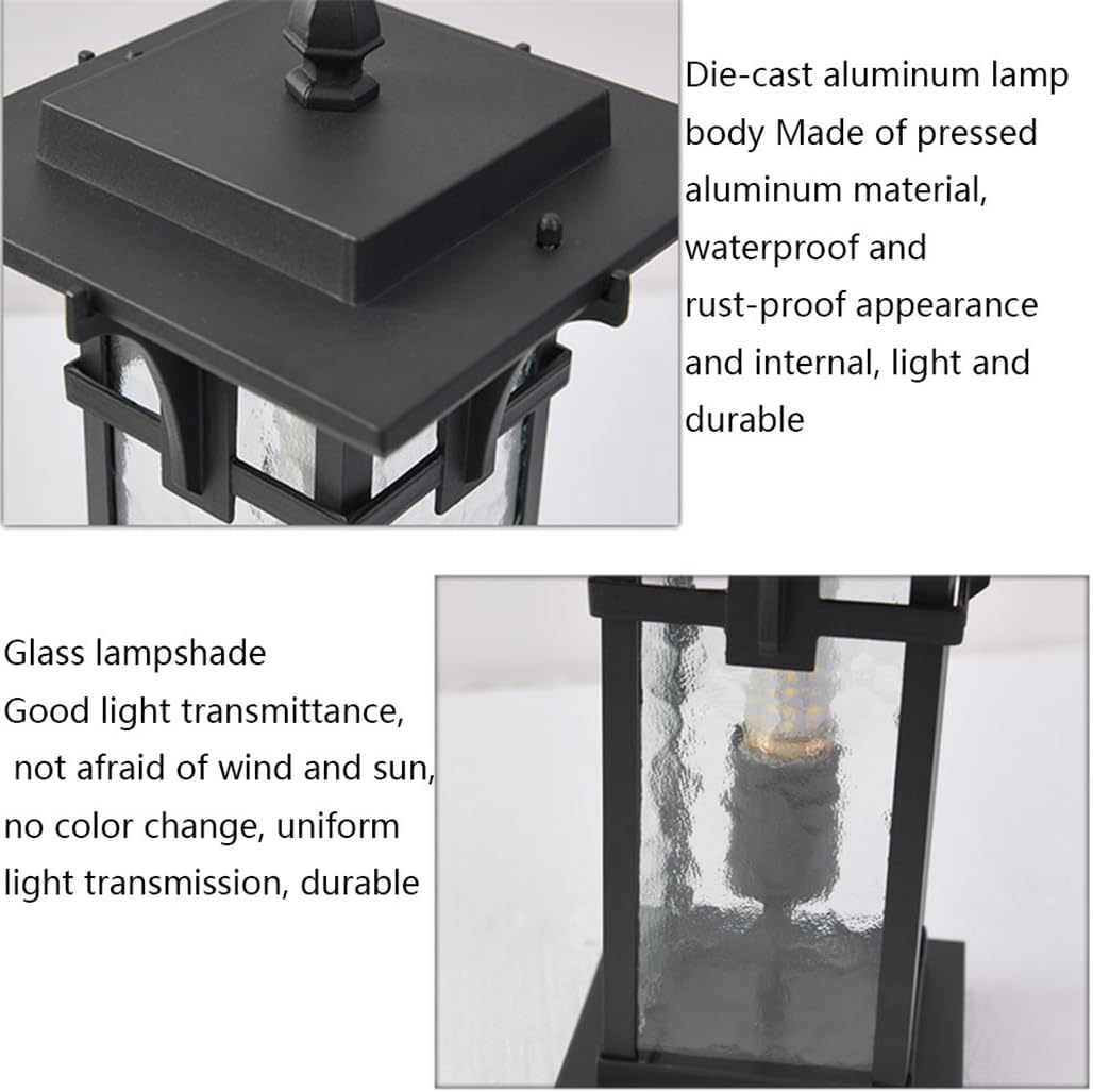 Pillar Lights Lawn Exterior Lamp Black Post Cap Lights for Garden Pathway, Deck Outdoor Die Cast Aluminum Housing Column Lamp with Clear Glass E27