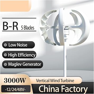 Wind Generator, 1000W Wind Turbine Lantern Wind Turbine Vertical Axis 12V 24V Motor Quick Start Home Farm Hybrid Street Light with MPPT Controller,Efficient(Bianco,Turbine Only,48V)