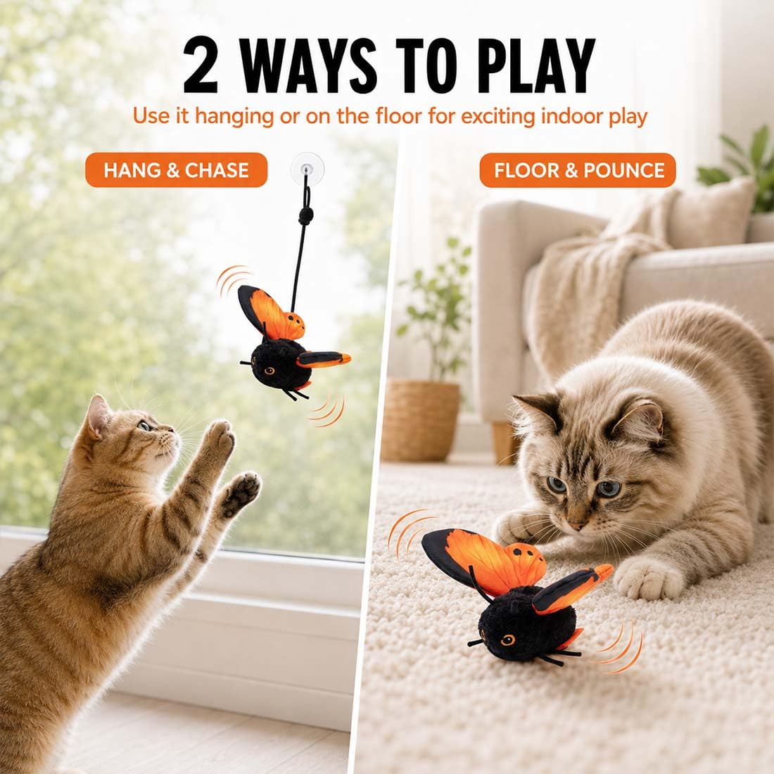 Interaktives Schmetterlingsspielzeug für Katzen mit Sensor, USB-C (3PC-ABC)