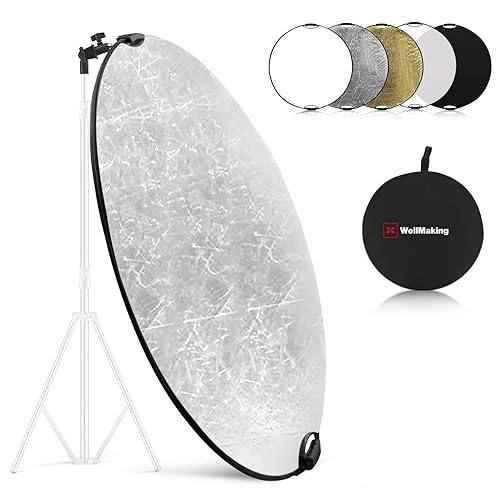 WELLMAKING 32 Inch (80cm) Reflector Photography, Collapsible Light Reflector with Bag & tilt Adapter, 5 in 1 Handle Reflector for Studio & Outdoor Lighting -Translucent, Silver, Gold, White and Black - 32 Inch (80cm)