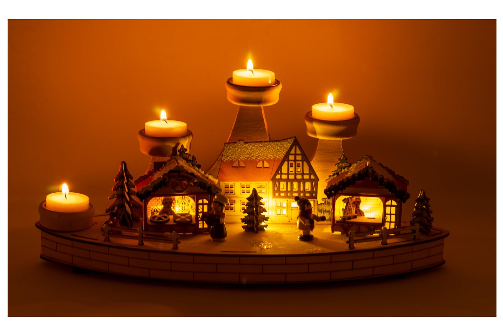 Kaladia Photophore et chandelier de l'Avent - Motif marché de Noël et boulangerie - Avec éclairage d'ambiance - 38 x 15 x 17 cm