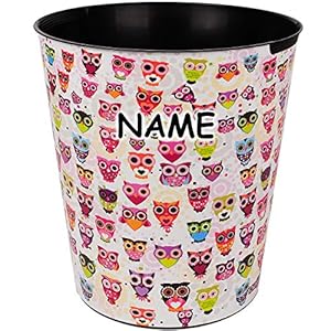 Papierkorb / Behälter – lustige Eulen – inkl. Name – 10 Liter – wasserdicht – aus Kunststoff – Ø 28 cm – großer Mülleimer / Eimer – Abfalleimer – Aufbewahrung..