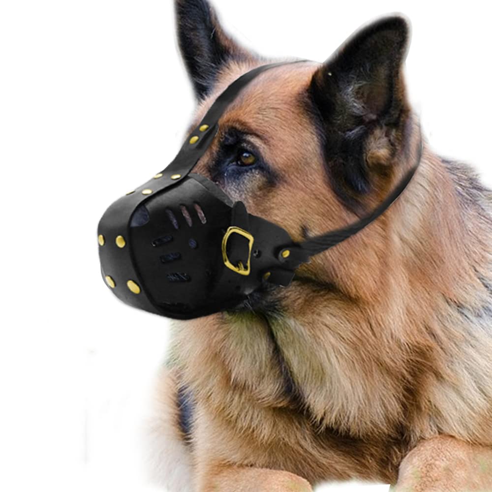 Museruola per Cani in Vera Pelle Museruola per Cani Regolabile Forniture per Addestramento per Evitare di Mordere Masticare Abbaiare
