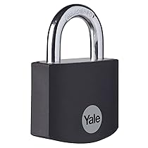 Yale Lucchetto in alluminio YE3B, 38, 119, 1, BK nero, corpo 38mm, arco in acciaio, 3 chiavi