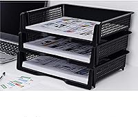 Vista 4 de Kekow Paquete de 6 bandejas organizadoras de escritorio apilables de plástico, tamaño A4, soporte apilable para documentos y cartas, color negro