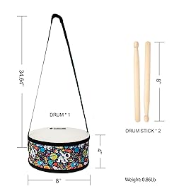 MUSICUBE Kids Drum Set 8-Inch Wooden Drum Toys with an Adjustable Strap and 2 Drumsticks Educational Baby Musical Toys Drum Sensory Musical Instrument Toys for Toddler Boys & Girls Gift Packing