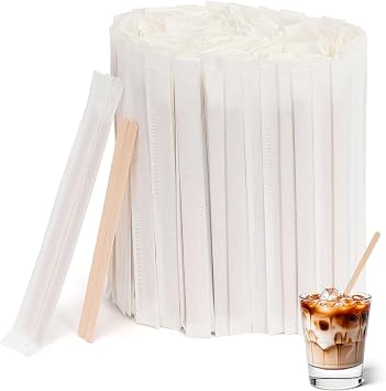 200 Pcs Wooden Coffee Stirrer Sticks, 5.5 Inch Individually Wrapped Coffee Stirrers, Disposable Stirrer Sticks for Coffee, Lemonade, Cocktails