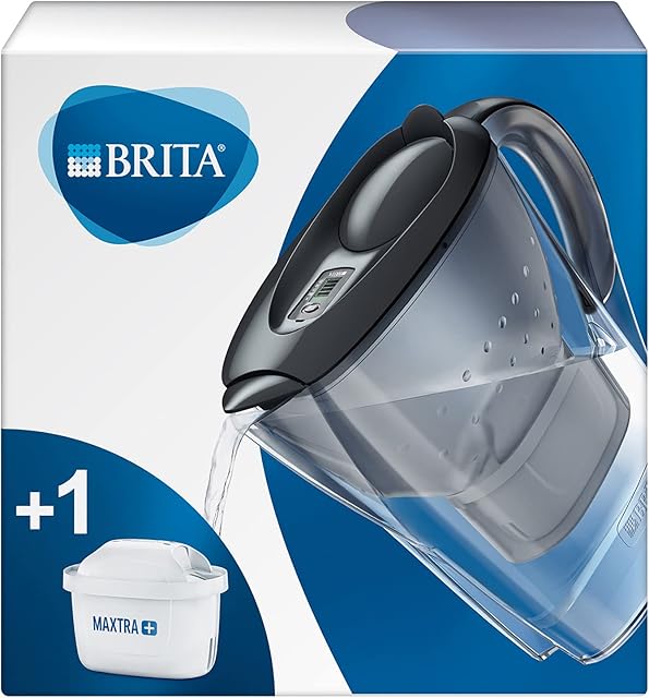 BRITA Marella fridge water filter jug for reduction of chlorine, limescale and impurities, Includes 1 x MAXTRA+ filter cartridges, 2.4L -Graphite