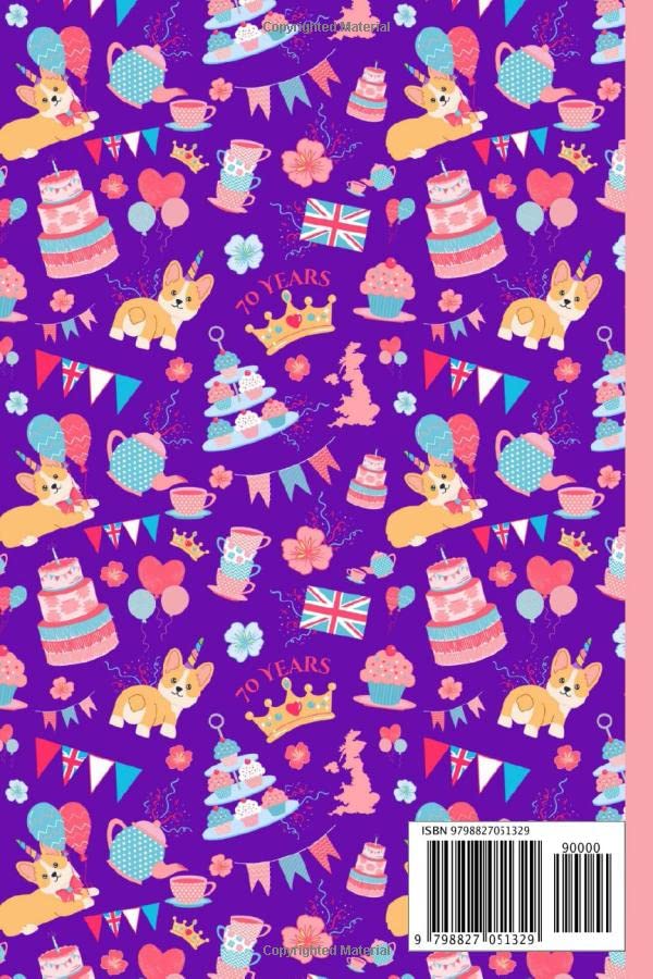 Miniatura 2 de Queen's Platinum Jubilee 2022 Notebook Cute Royal Garden Tea Party Patterned Design With Corgi's, crown, union jack, bunting, cakes. Perfect as a