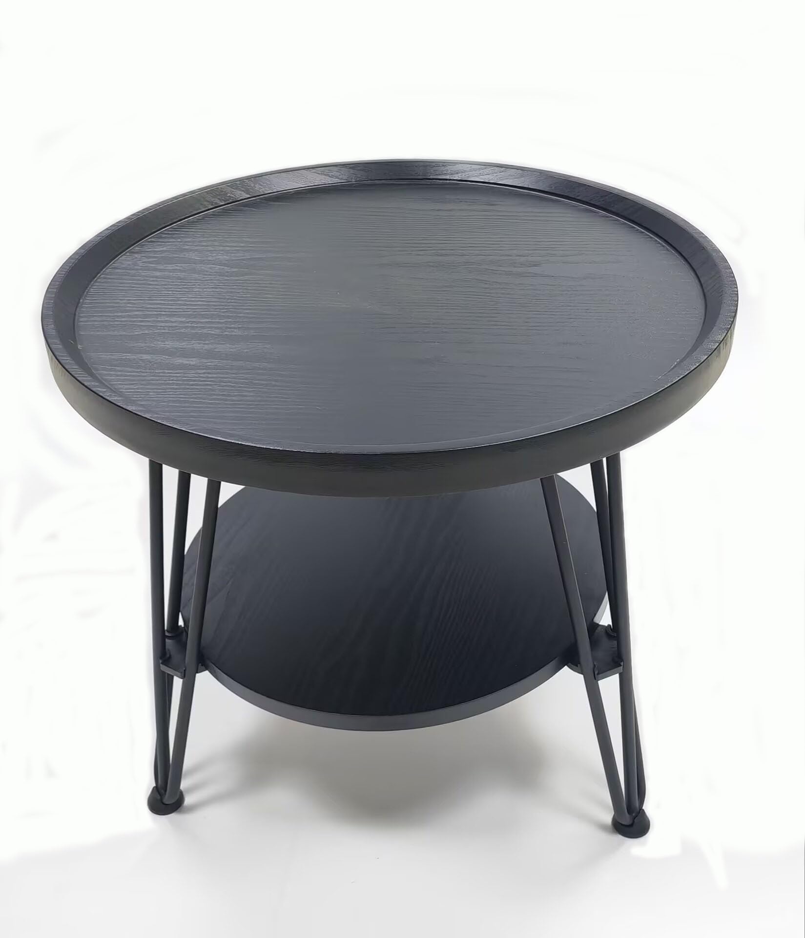 Mesa de Centro Redonda de 2 Niveles Negro, 50 x 60 cm (Ø x H)