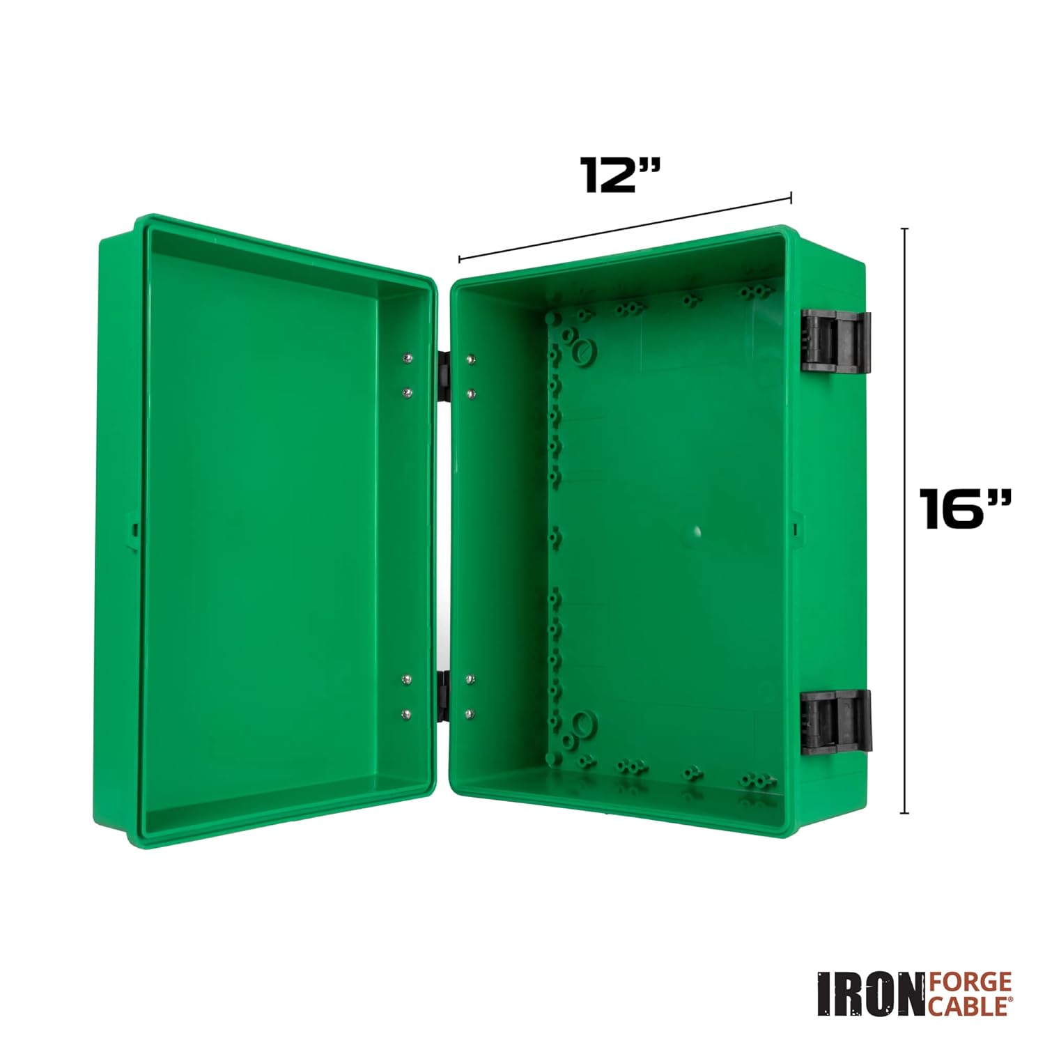 Iron Forge Cable Waterproof Junction Box Extra Large - Outdoor Enclosure - Weatherproof Hinged Green Panel Cover - IP65 Size 16"x 12"x 7.2"Inch