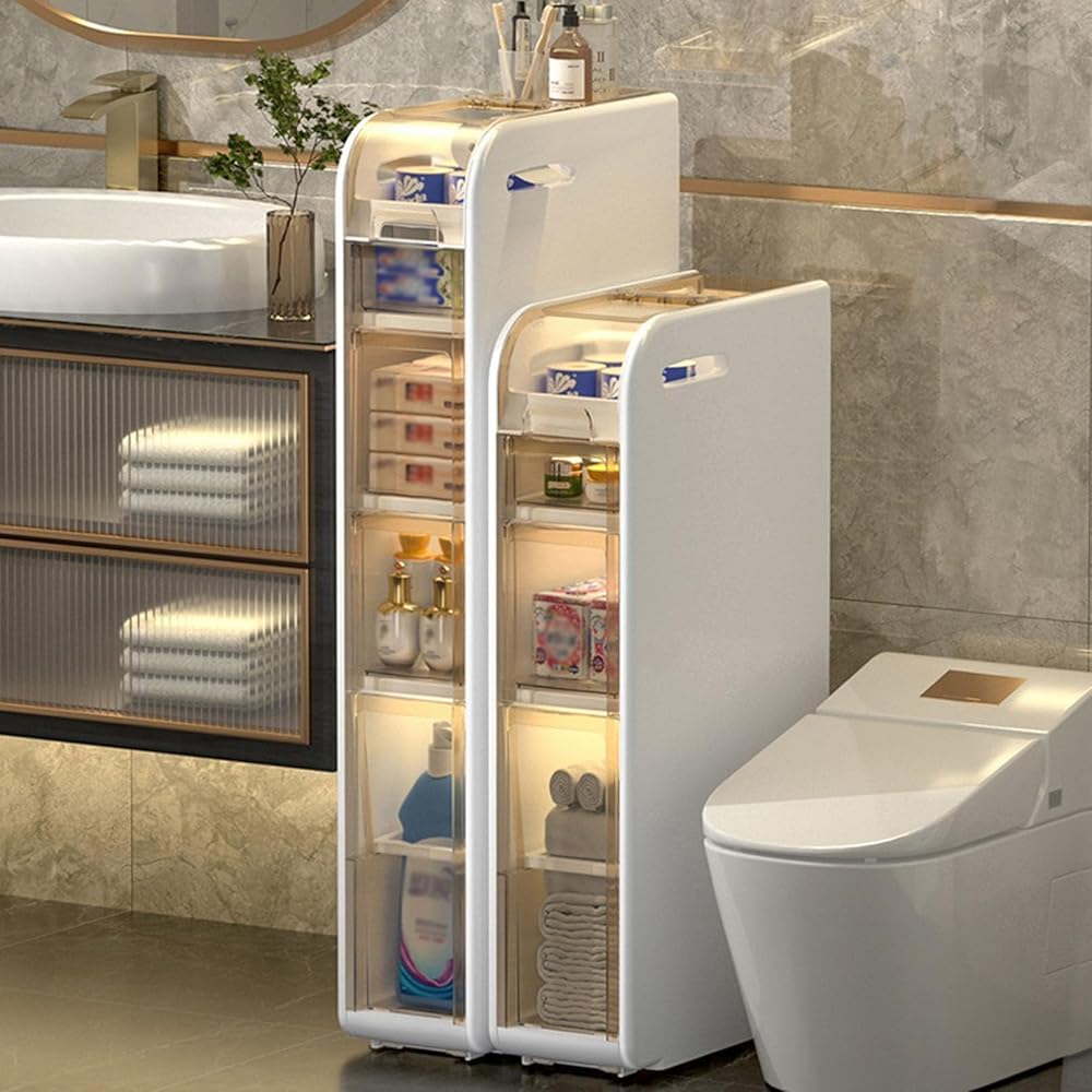 Armadietto da bagno con cassetti trasparenti, mobile alto autoportante per cucina, corridoio, soggiorno, lavanderia