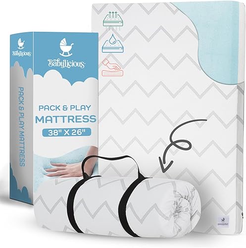 Protector de colchón impermeable para empacar y jugar, 38 x 26 pulgadas, estilo enrollable, espuma viscoelástica suave transpirable, cubrecolchón