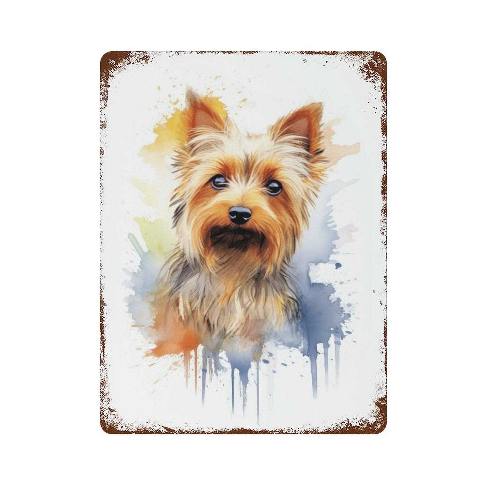 Aged Metal Wall Plaque with Silky Terrier Watercolor Design 15.7"x11.8", for Basement, Hobby Room And Garage Decor, Farmhouse Wall Decor