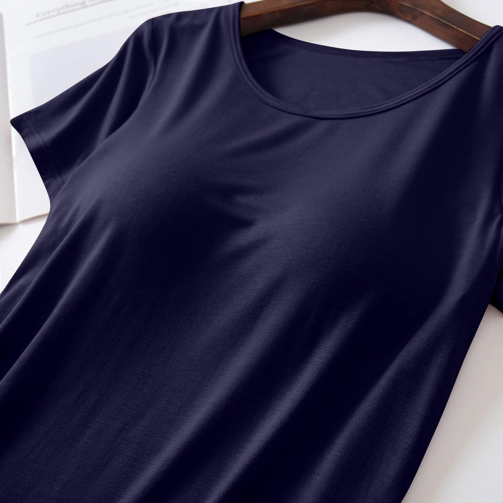 Womens Shirts with Built in Bra Short Sleeve Shirts Summer Casual Athletic Workout Yoga Shelf Bra Padded T Shirts Tops — view 6