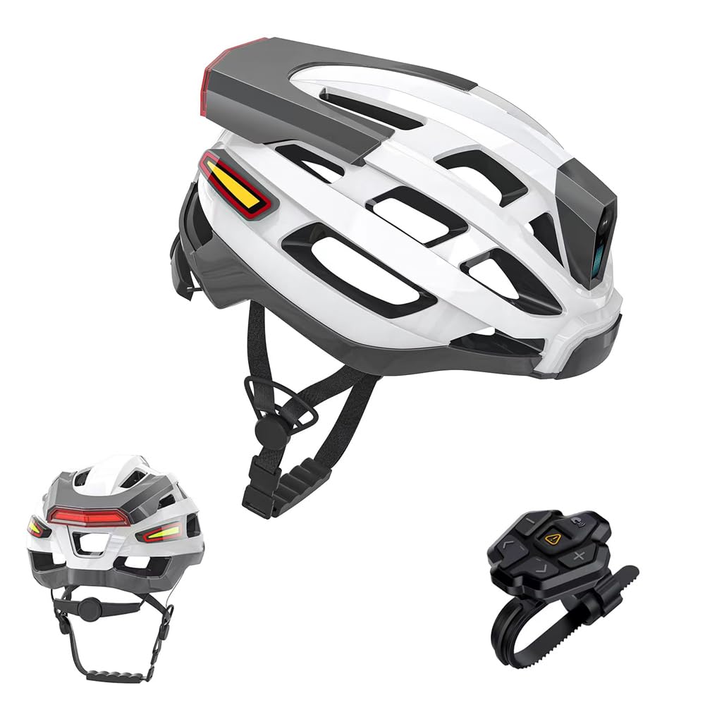 Inteligentny kask rowerowy, inteligentny kask rowerowy, kask rowerowy dla kobiet i mężczyzn, z reflektorem, światłem tylnym, alarmem awaryjnym SOS i bezprzewodowymi słuchawkami, 3,7 V, 1200