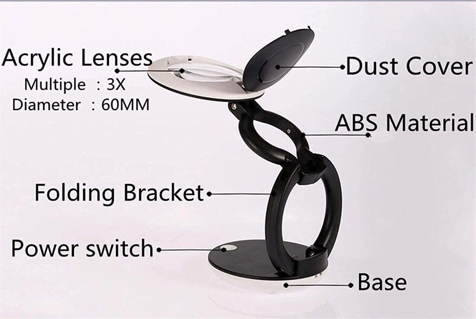 EUQKKWLOY Faltbare Vergrößerungsglas mit 3 LEDs, tragbare Lese- und Lernlupe, Handlupe, Lesevergrößerung für optimale Atmosphäre