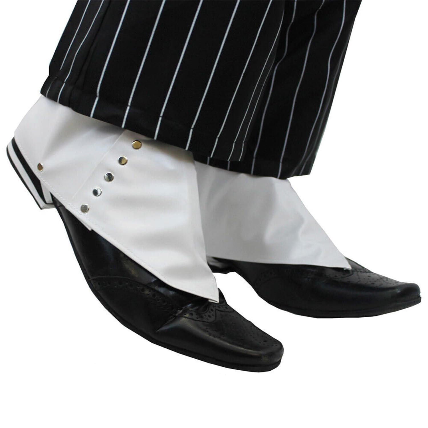White Gangster Spats - White Shoe Covers with Metal Button Detailing -Spats Mafia Mob Boss Fancy Dress Accessory