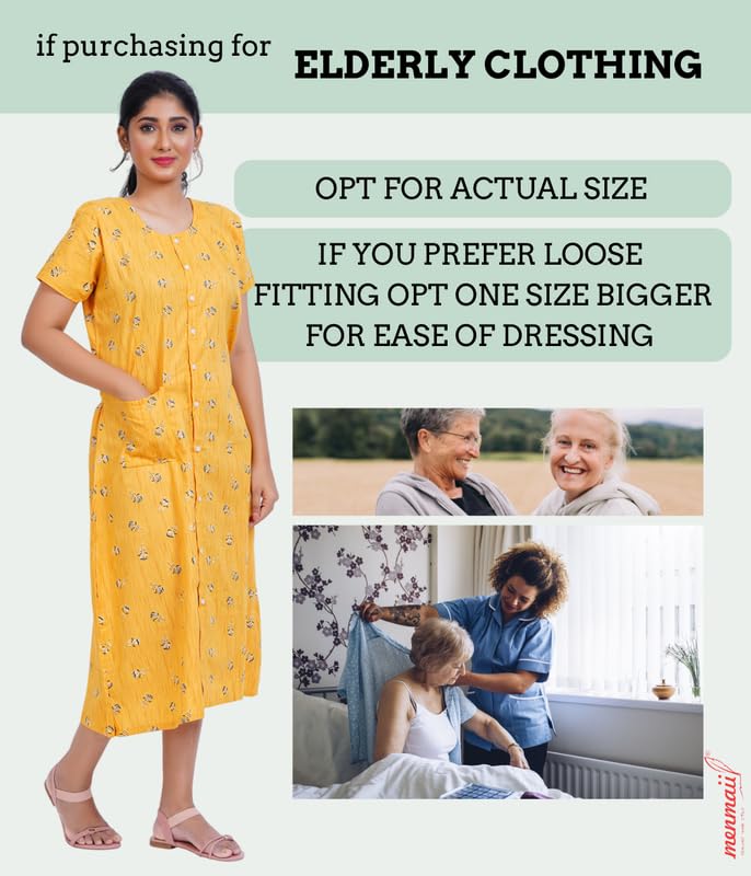 Image of MENMAII Women's [L-4XL] Full Open /Front Buttoned [a Kind of Adaptive Clothing] Multipurpose Nighty for Maternity /Pregnancy /Elderly /Patient /Feeding /Hospital Purpose Nighty Calf Length