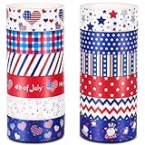 SANNIX 12 Rolls 4th of July Washi Tape, Red White Blue Washi Tape, Patriotic Washi Tape, Star Stripes Masking Tape, 15mm Wide Independence Day July 4th Craft, Washi Tape for DIY Scrapbooking