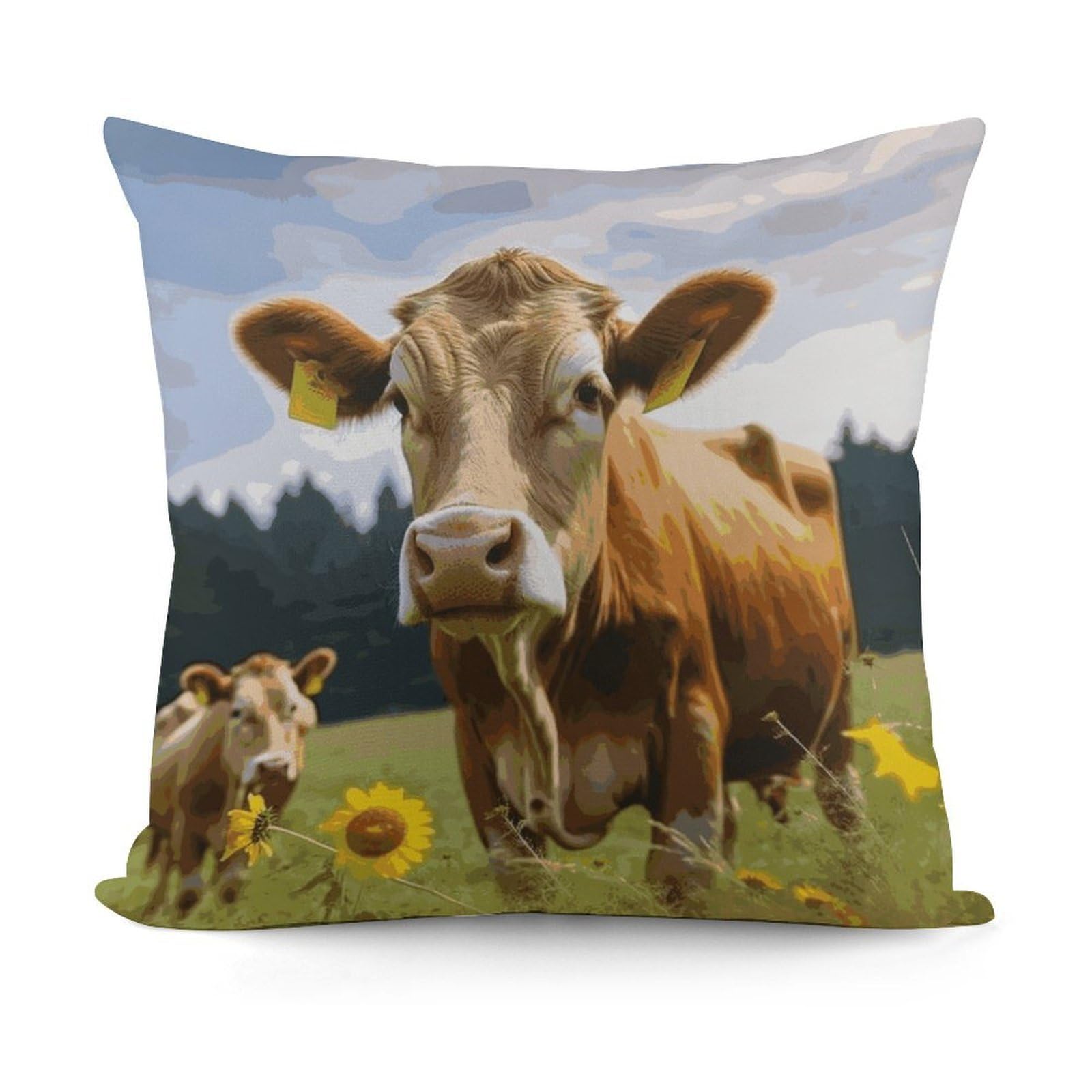 VstaDank Animal Brown Cow Throw Pillow Covers 18x18 Inch Soft Couch Home Decor Cushion Cover Comfortable Plush Square Cushion Case Farmhouse Decorative Pillowcase for Living Couch