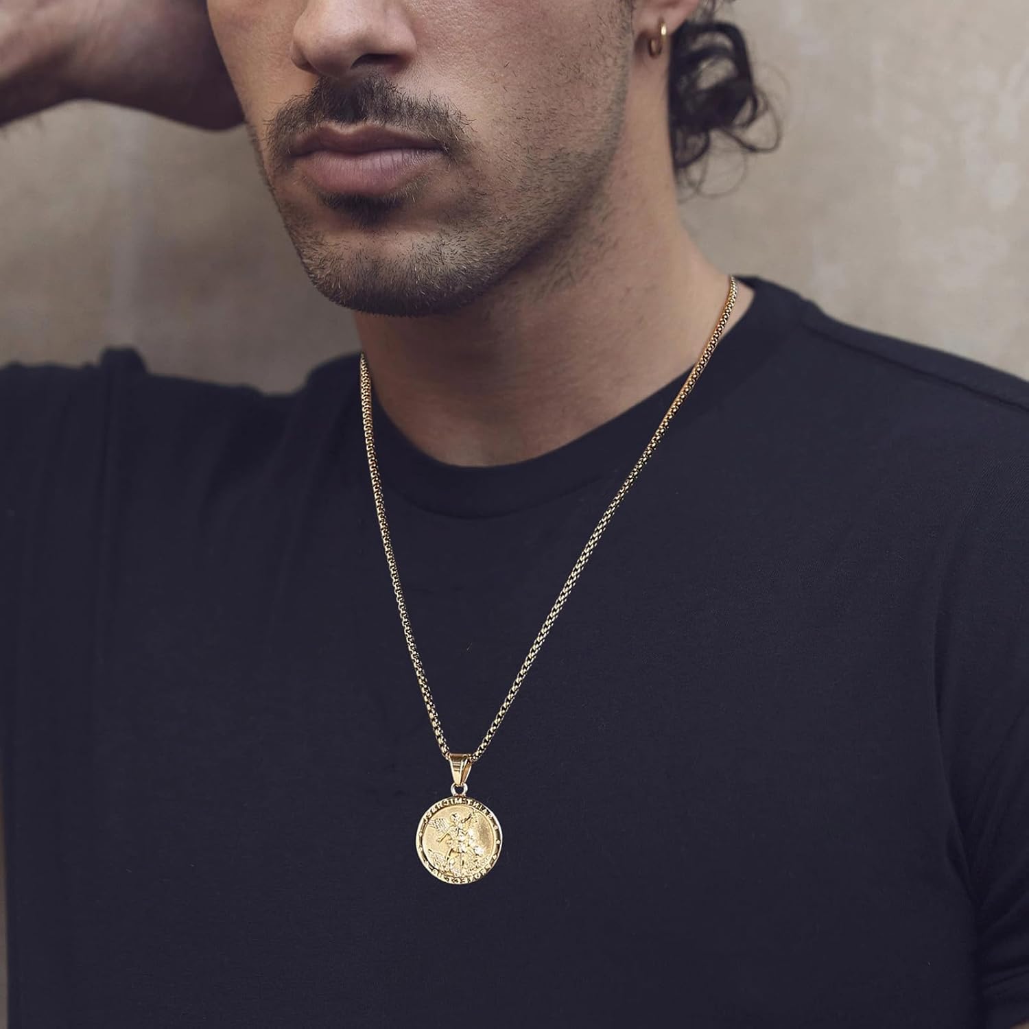 AsAlways St Michael Pendant for Men Stainless Steel Gold Saint Michael The Archangel Necklace Protection Jewelry Gift - Image 3