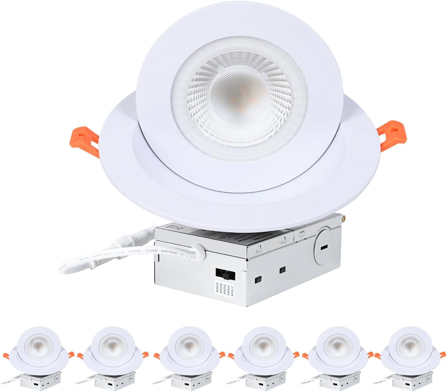 ZYC Gimbal LED Recessed Lighting - 6 Inch 5CCT 12W 360° Rotation Adjustable Eyeball Light,LED Swivel Spotlight,Directional Sloped Ceiling Light,Dimmable Canless Wafer Downlight Pack of 6 White.