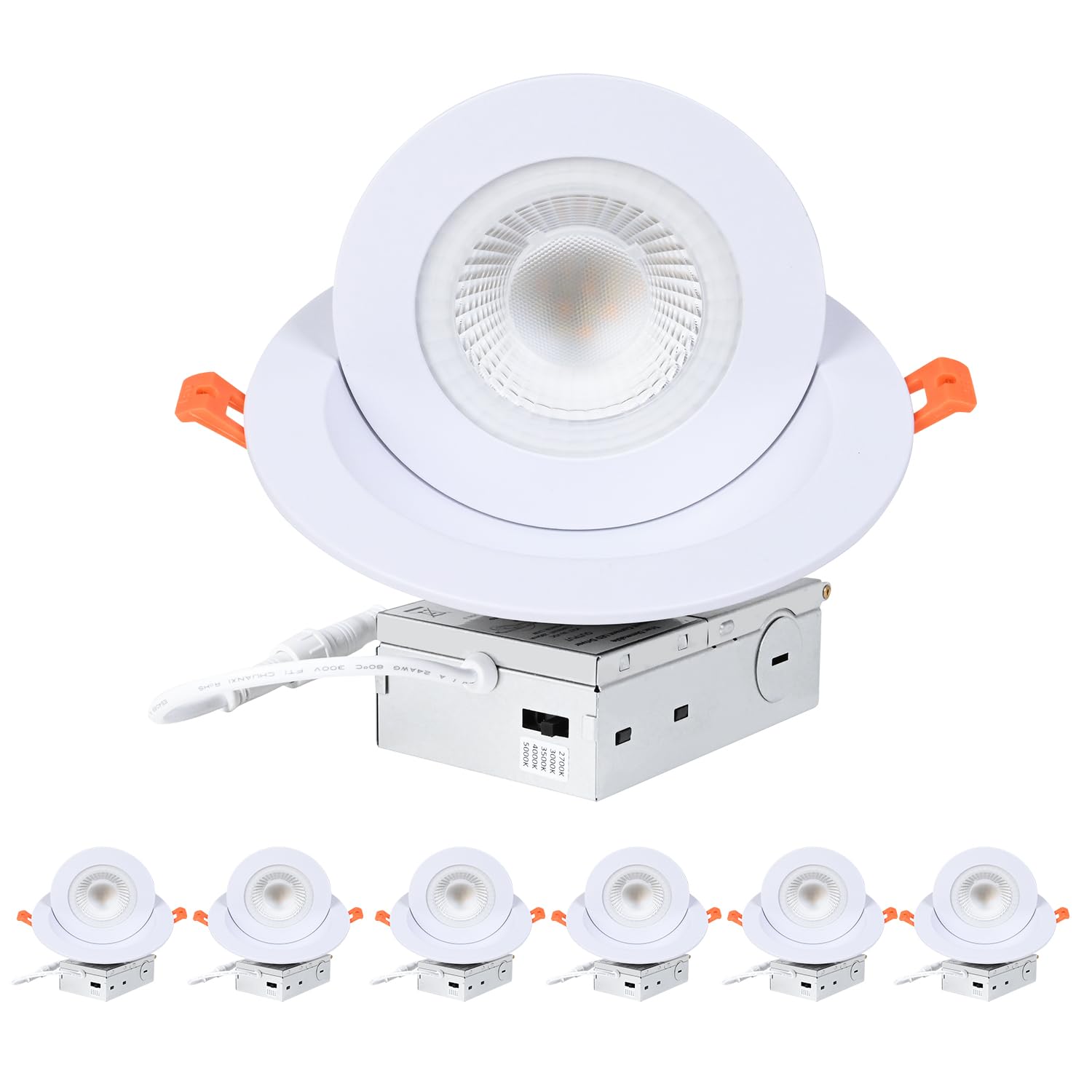 Photo 1 of ZYC Gimbal LED Recessed Lighting - 6 Inch, 5CCT Selectable, White (6 Pack)