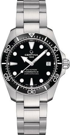 Certina, Mens, DS Action Diver 38mm Powermatic 80, Stainless Steel, Swiss Automatic, Watch, Black, Stainless Steel, C0488071105100