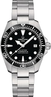 Certina, Mens, DS Action Diver 38mm Powermatic 80, Stainless Steel, Swiss Automatic, Watch, Black, Stainless Steel, (C0488071105100)