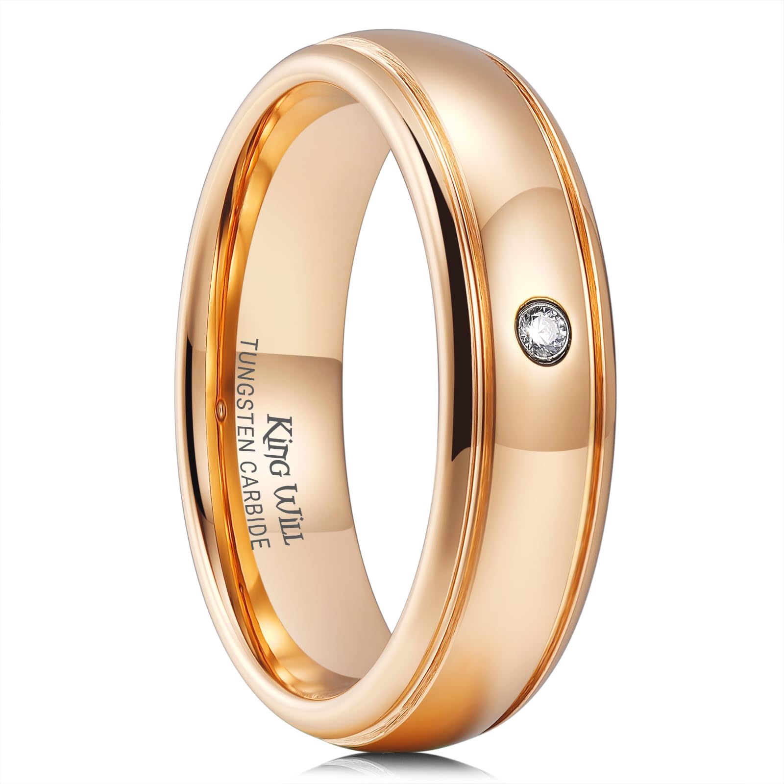 King Will Men's Women's Tungsten Carbide Ring 24k Gold Plated Rose Gold Plated Domed Polished Finish Wedding Band