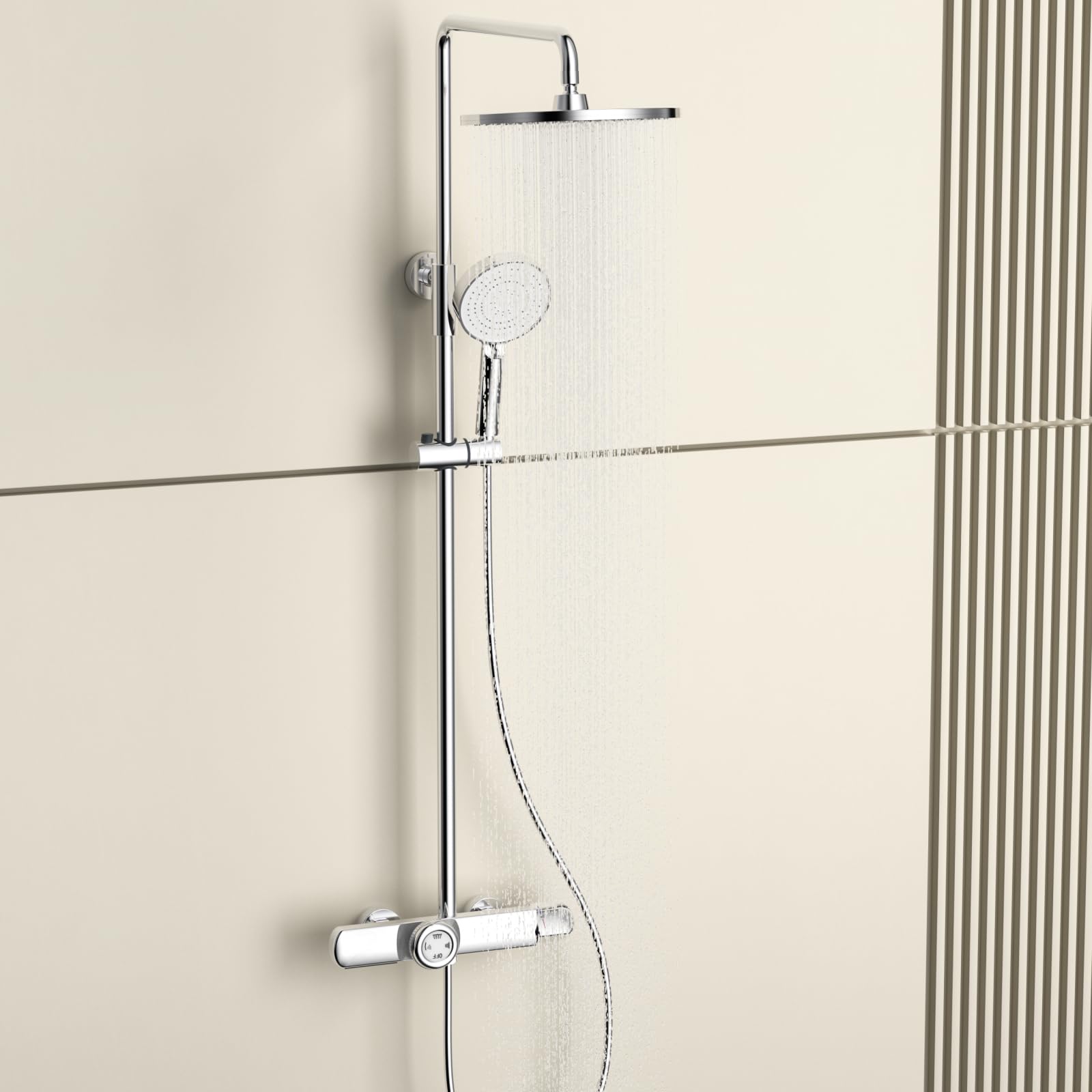 Ensemble de douche pluie rond 30x20 et douchette chrome pour salle de bain