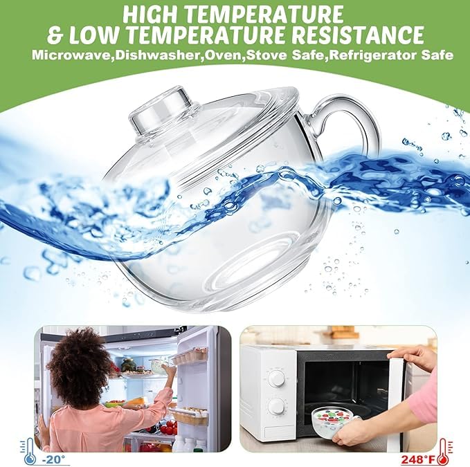 Image of PrimeWorld 2 Pcs Glass Ramen Bowl with Lid and Handle, Microwave Safe Soup Bowl Mixing Pot Transparent Cooking Cereal Bowls Breakfast Bowls for Noodles Soup Cereals Fruits(600 ml / 20 oz)