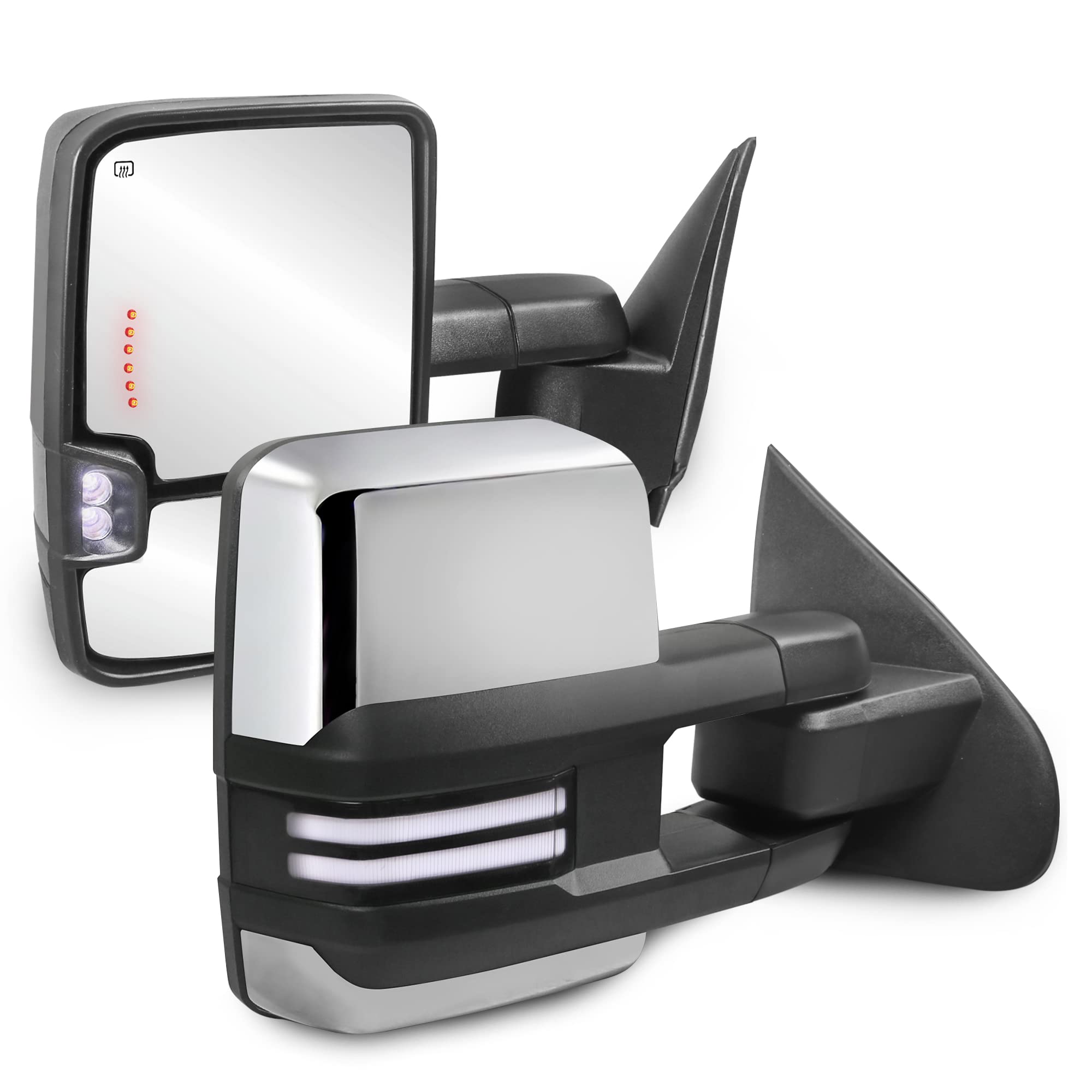 Photo 1 of MOSTPLUS Power Heated Towing Mirrors Compatible with 2014-2018 Chevy Silverado GMC Serria w/Sequential Turn light, Clearance Lamp, White Running Light (Set of 2)-Chrome Not for Diesel Truck Straight Light Type Chrome