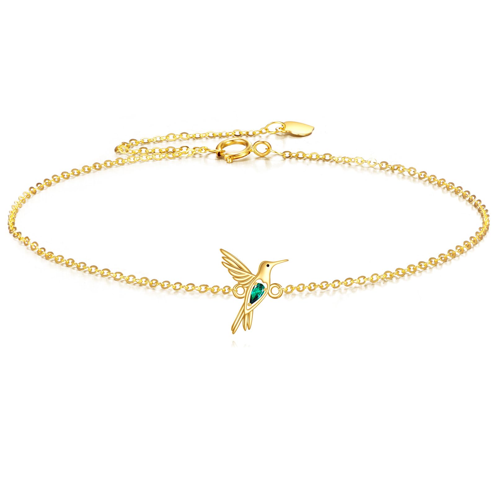 DOVRAN 9K/10K/14K Gold Butterfly/Dragonfly/Hummingbird Bracelet for Women Real Yellow Gold Animal Bracelet Jewelry Birthday Gifts for Mom Wife