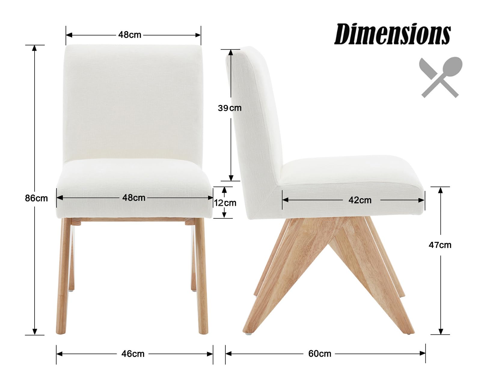 chairus Juego 2 Sillas de Comedor de Chenilla, Beige | Patas de Madera Maciza, Asiento Acolchado, Estilo Crema, Para Casa/Restaurante